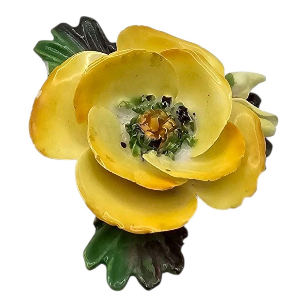 Cara Cara Yellow Enamel Flower Brooch with Green Leaves